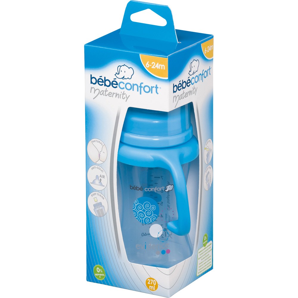 Bébé Confort - Biberon Easy Clip bleu 270 ml avec poignées + tétine silicone Natural Comfort