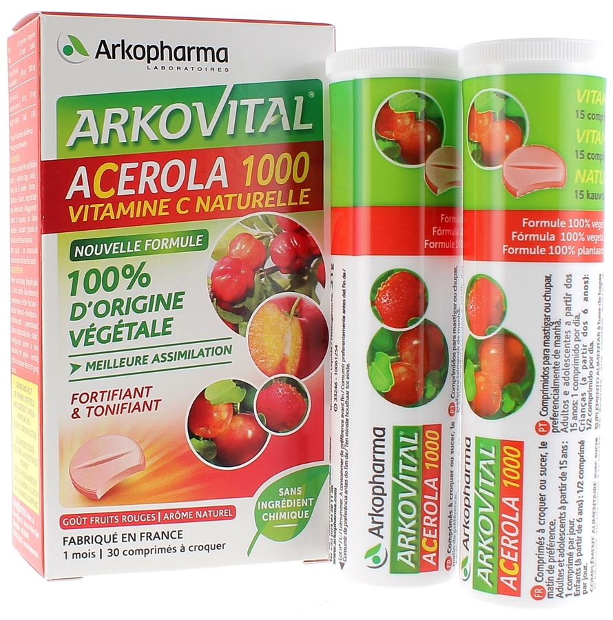 ARKOPHARMA ACEROLA 1000 30 COMPRIMES A CROQUER(vitamine C 100% Naturelle)