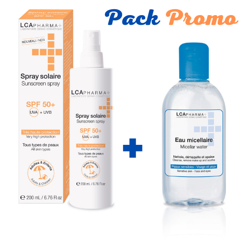 Lca ecran spray solaire spf50+ 200ml+lca eau micellaire 500ml pack