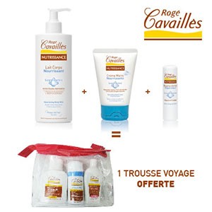 Rogé Cavaillès lait corps 200ml + crème mains 50ml  + baume à lèvres 5.5ml = 1 trousse avec 3 formats voyage offerte