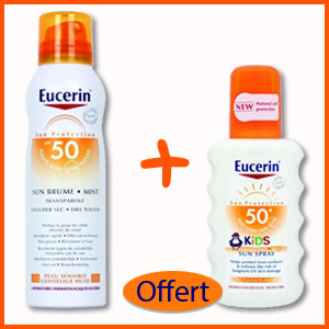 Offre EUCERIN SUN Brume Transparente Toucher Sec 50 + Sun spray kids spf 50 (200 ml) Offert