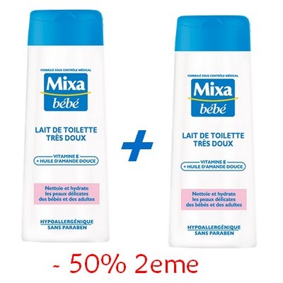  Mixa Bébé Lait de Toilette Très Doux 250ml 2EME -50%  Réf : 6111041065744