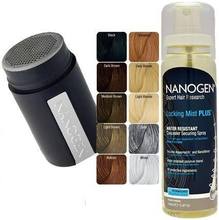 Pack Nanogen® Nanofibres Keratine 100% naturelle camouflage pour cheveux 15g +locking mist plus lotion fixatrice des nanofibres et aquamatch