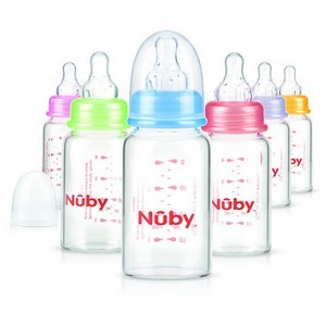 Nûby Biberon en verre col standard avec logo Nuby 120ml et tétine débit lent +0mois Réf : ID1178